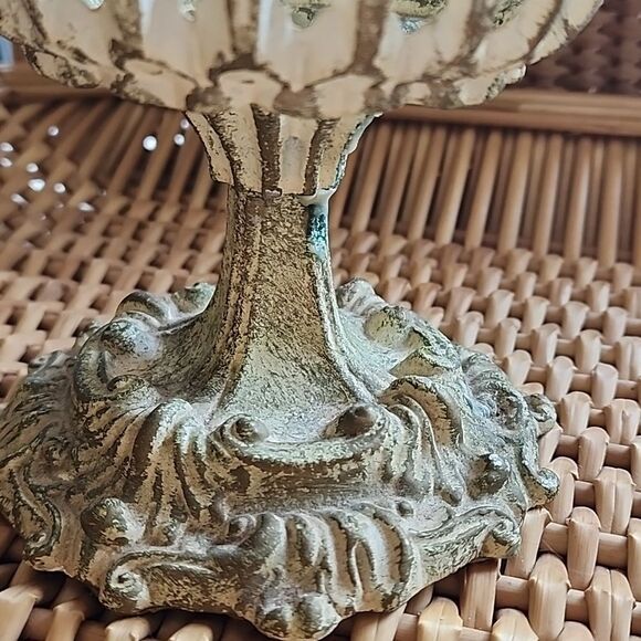 Vintage Distressed Metal Candleholder Cutwork Chalice with Felted Bottom - Picture 9 of 12